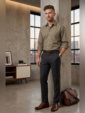 Nordstrom 100% Cotton Men's Olive Dress Shirt